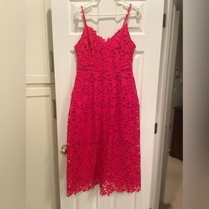 Astr Red Lace Midi Dress with Spaghetti Straps